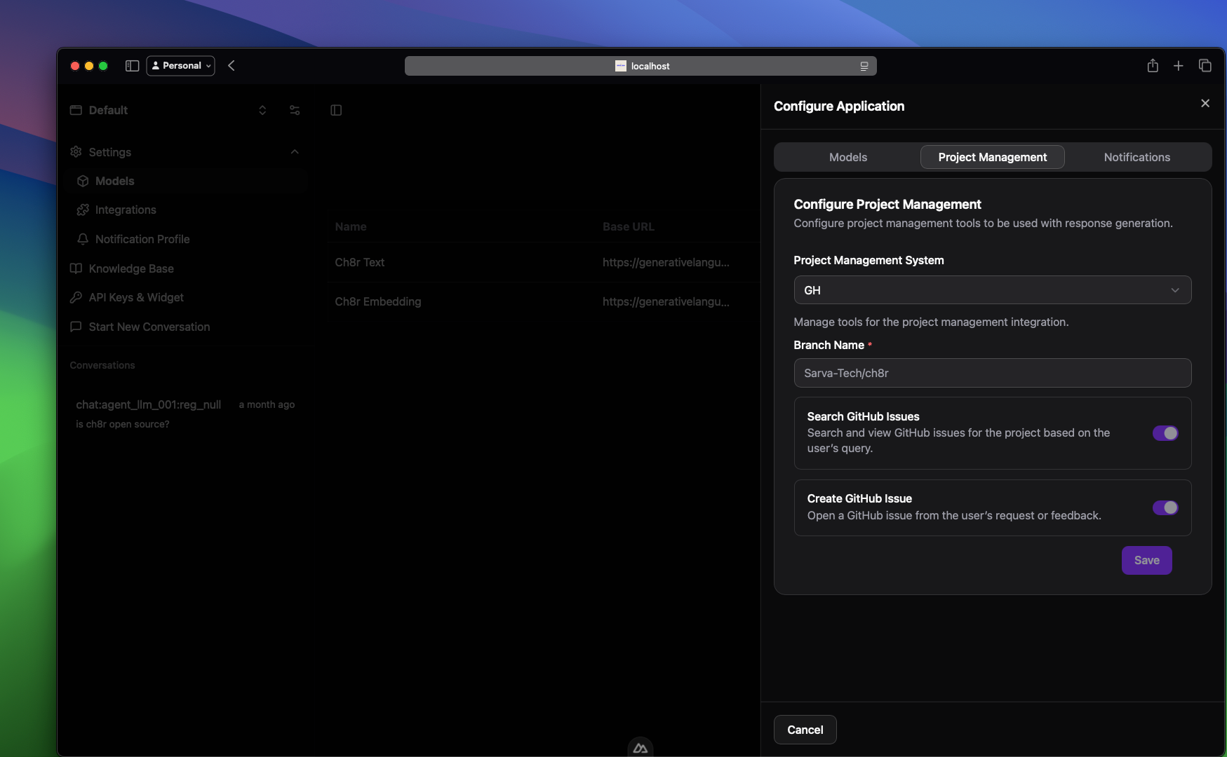 Ch8r Project Management Tools Configuration